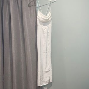 Hello Molly white satin midi dress with slit.